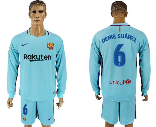 Barcelona #6 Denis Suarez Away Long Sleeves Soccer Club Jersey